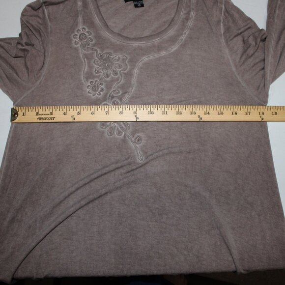 Charlie Paige Top Sz S/M Brown Floral Asymmetrical Tunic Rayon Spandex Top - Picture 12 of 13